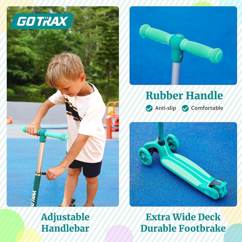 GOTRAX KS1 Kids Kick Scooter, LED Lighted Wheels and 3 Adjustable Height Handlebars, Lean-to-Steer & Widen Anti-Slip Deck, 3 Wheel Scooter for Boys & Girls Ages 2-8 and up to 110 Lbs - Image 5
